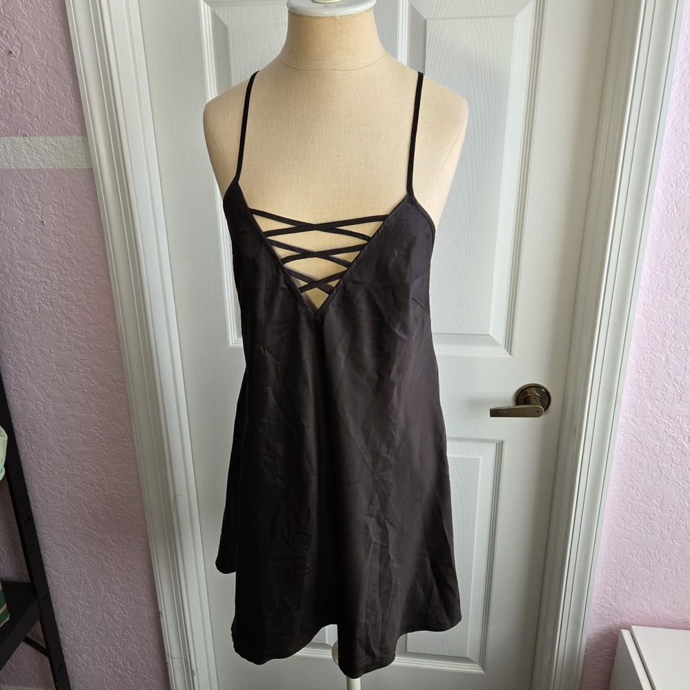 Frederick's Of Hollywood Black Strappy Tie Back Nightgown Size M Lingerie